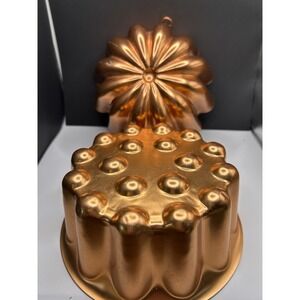 Vintage Copper Aluminum Round Bubble Top 4 Cup  & Fluted 3 1/2 Cup Dessert Molds